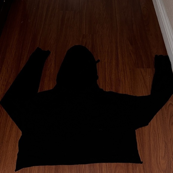 Cotton Long Sleeves Cropped Hoodie pullover long sleeve drawstring raw hem M - Picture 6 of 7